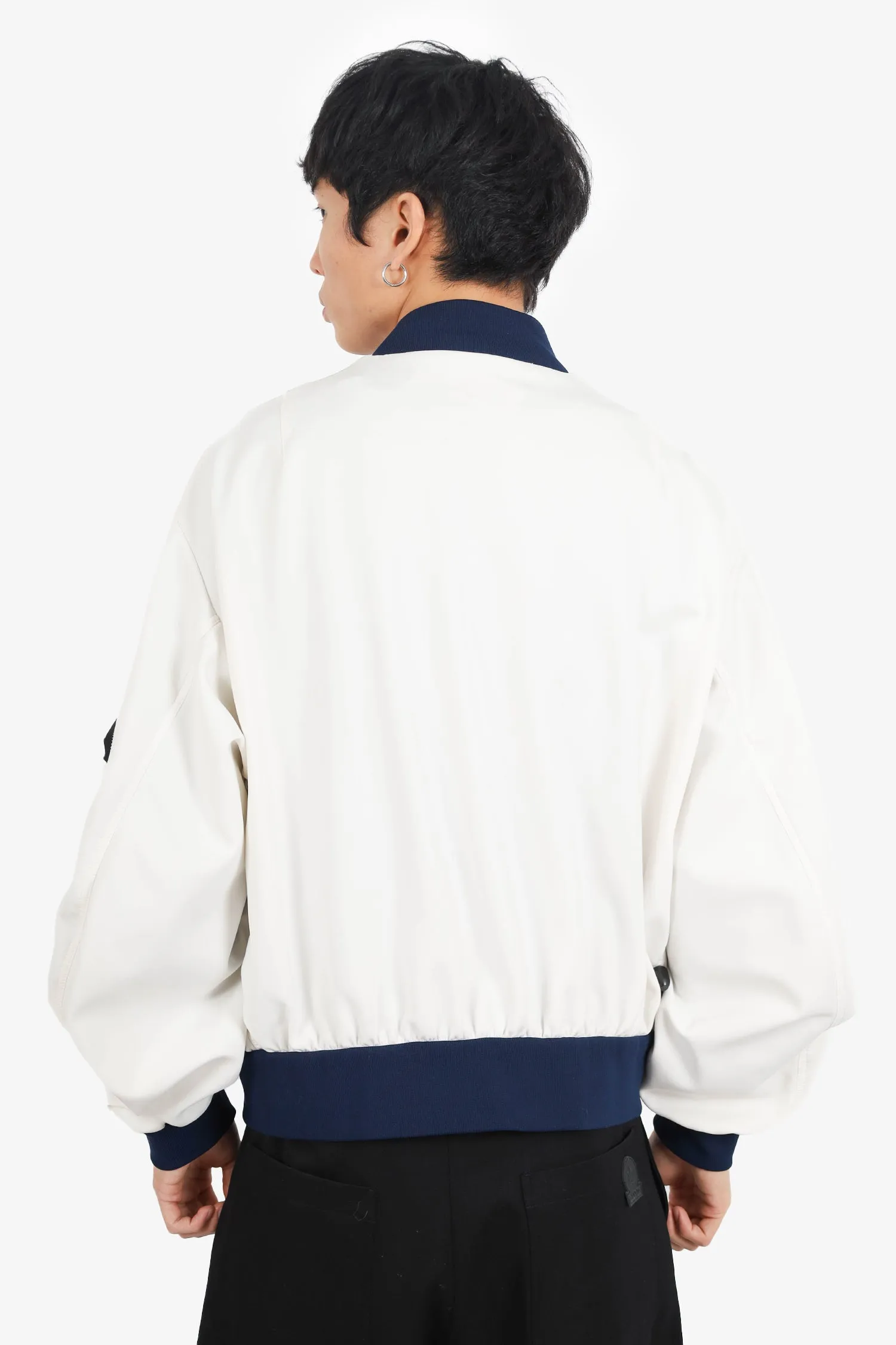 Prada White/Navy Neoprene Bomber Jacket Size L Mens