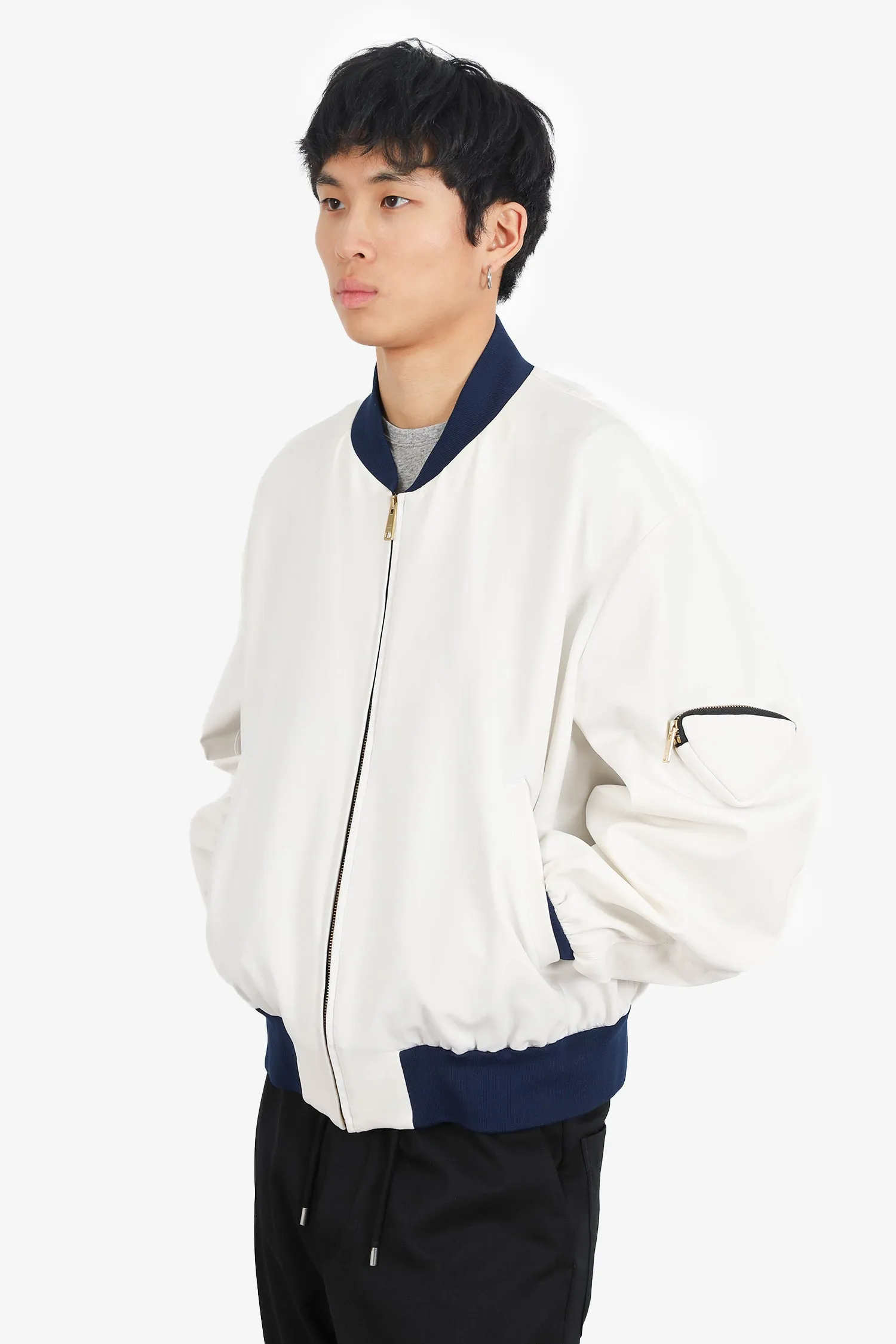 Prada White/Navy Neoprene Bomber Jacket Size L Mens