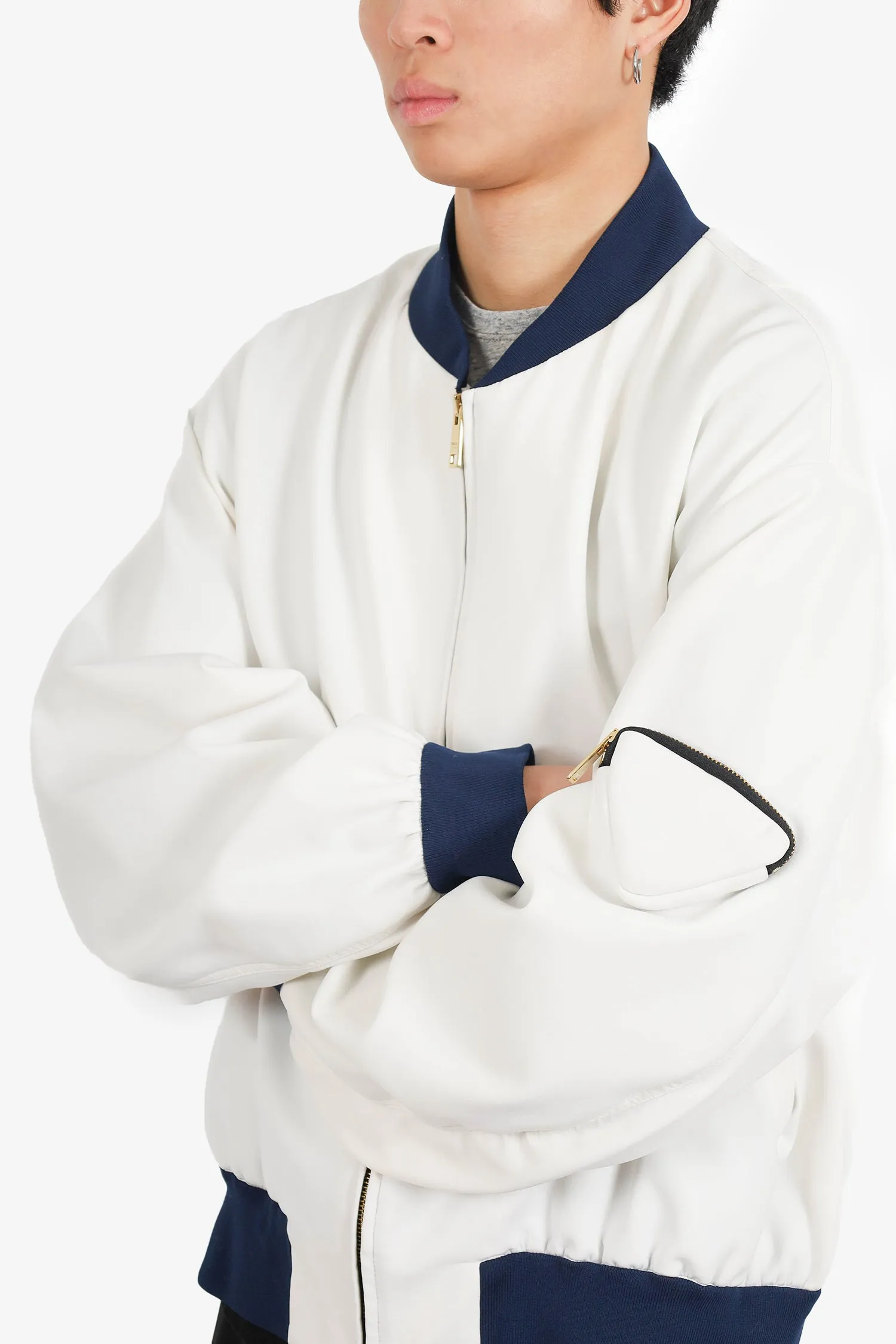 Prada White/Navy Neoprene Bomber Jacket Size L Mens