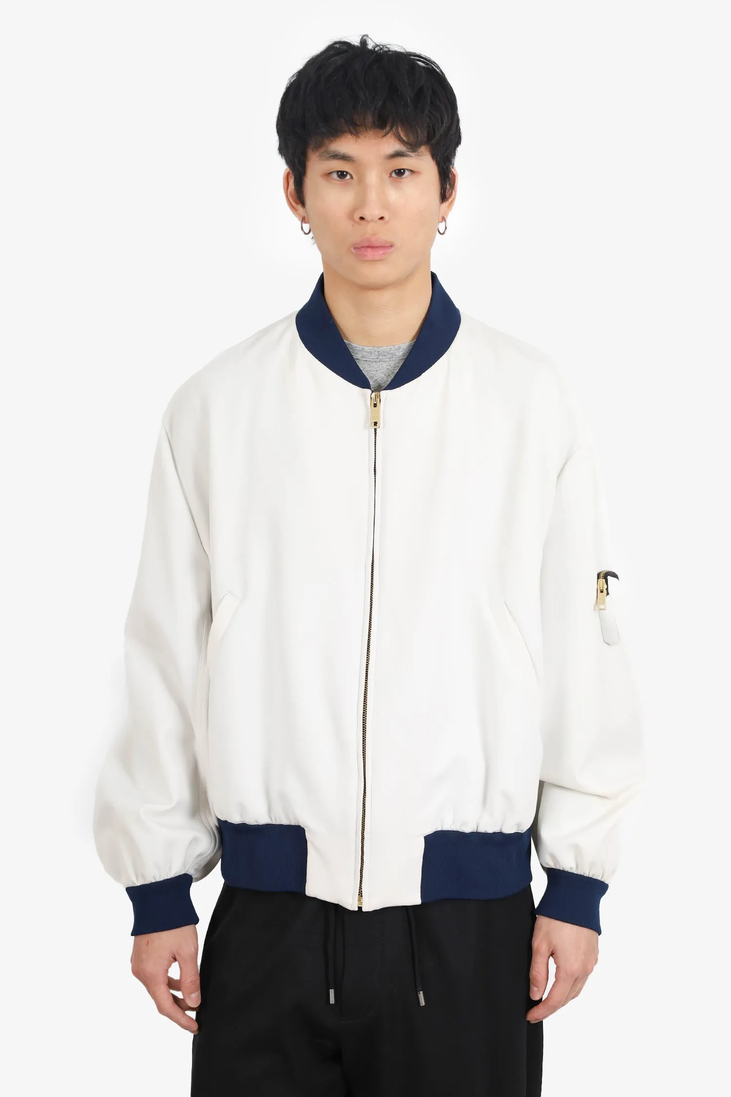 Prada White/Navy Neoprene Bomber Jacket Size L Mens
