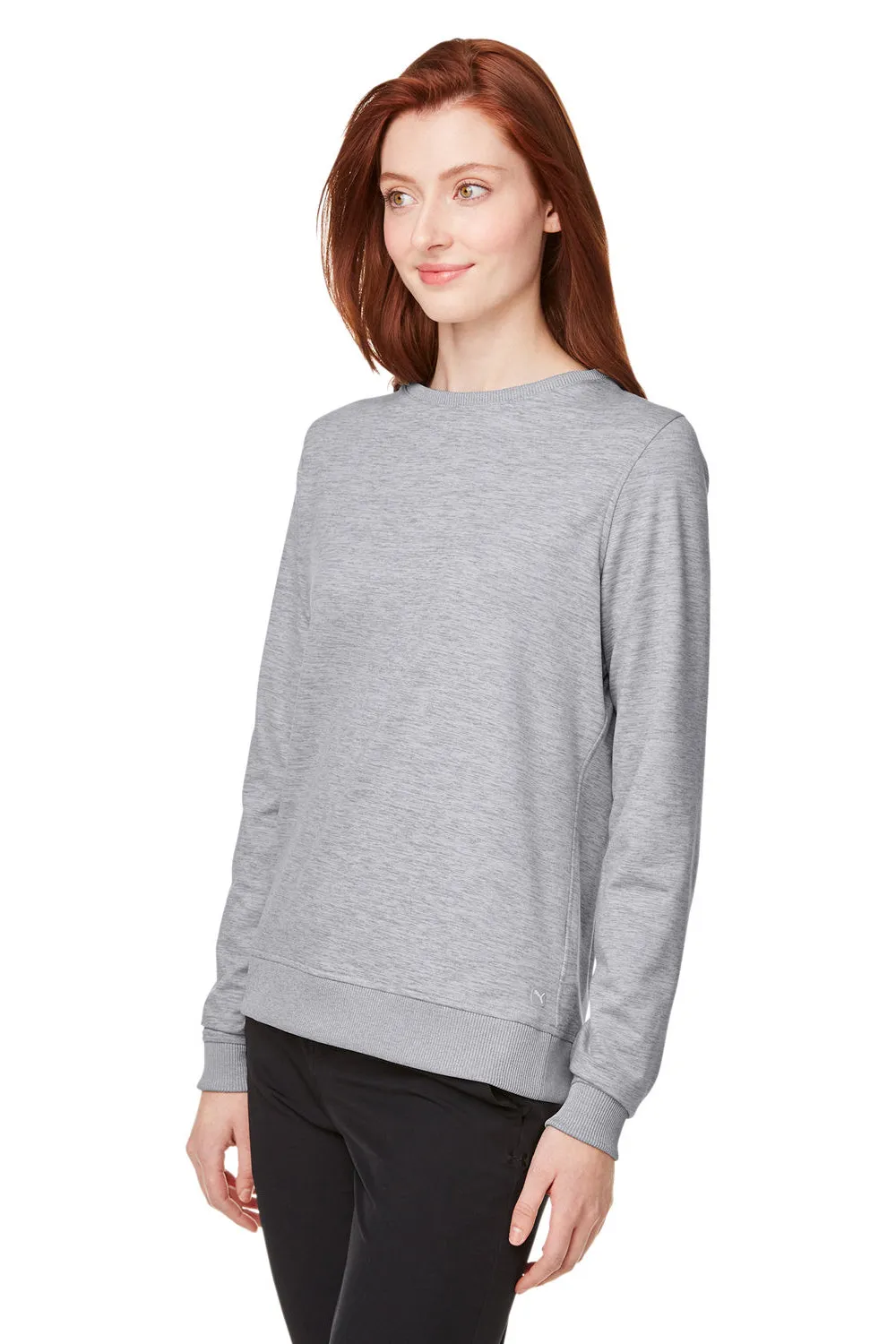 Puma Womens Cloudspun Moisture Wicking Crewneck Sweatshirt - Heather Light Grey
