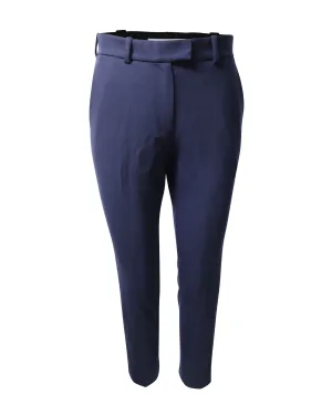 Racil Cropped Cigarette Trousers with Black Side Stripe in Navy Blue Wool