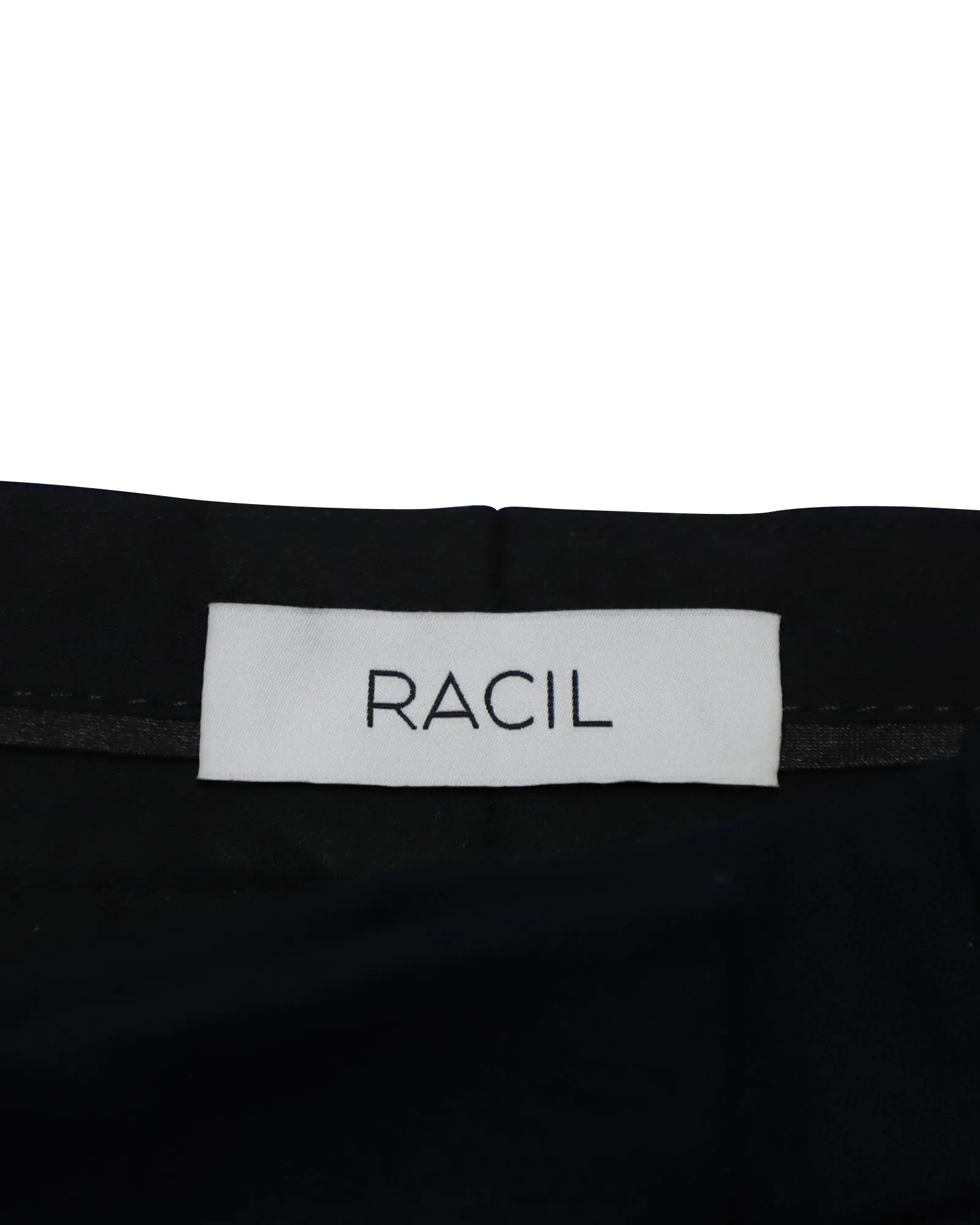 Racil Cropped Cigarette Trousers with Black Side Stripe in Navy Blue Wool