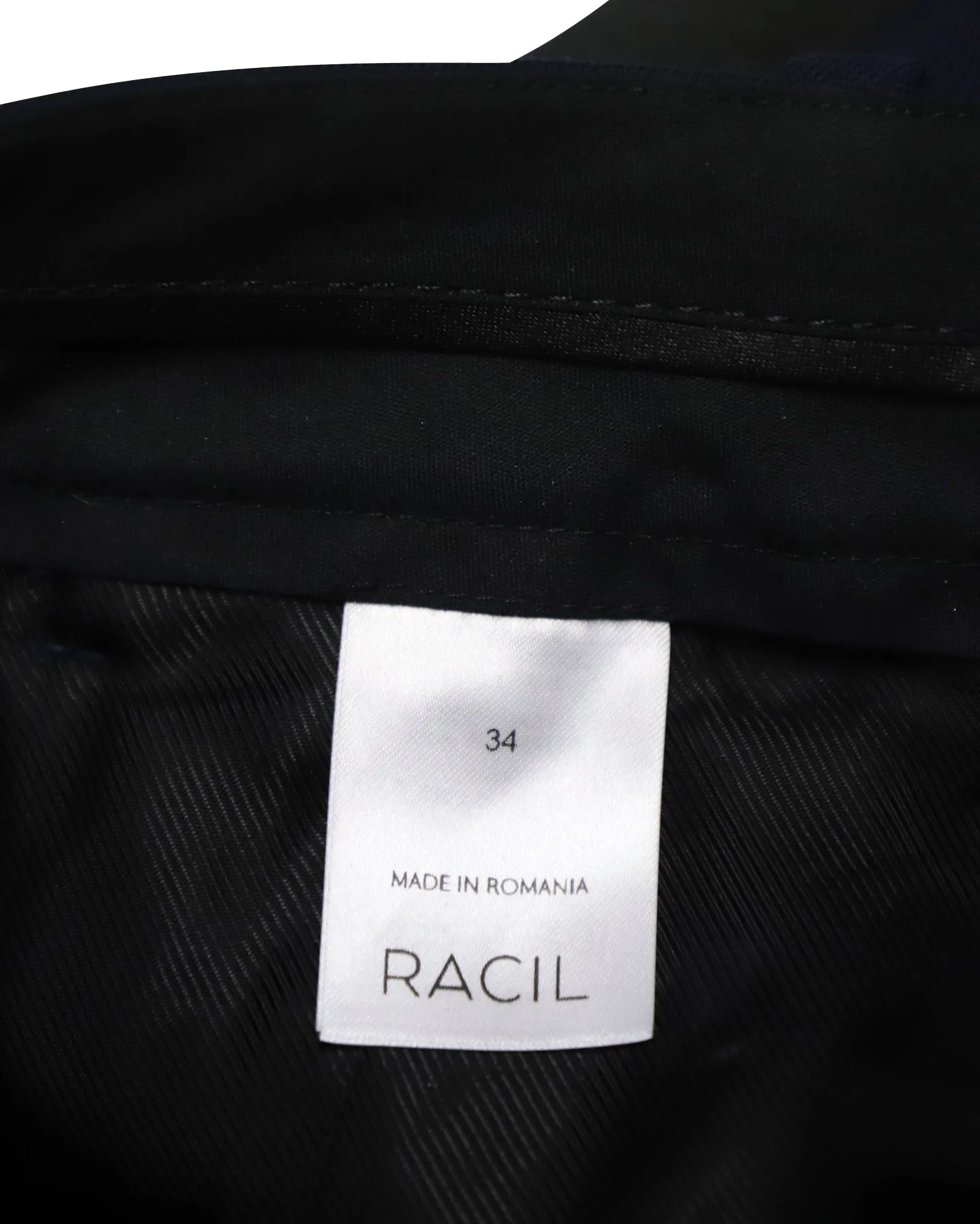 Racil Cropped Cigarette Trousers with Black Side Stripe in Navy Blue Wool