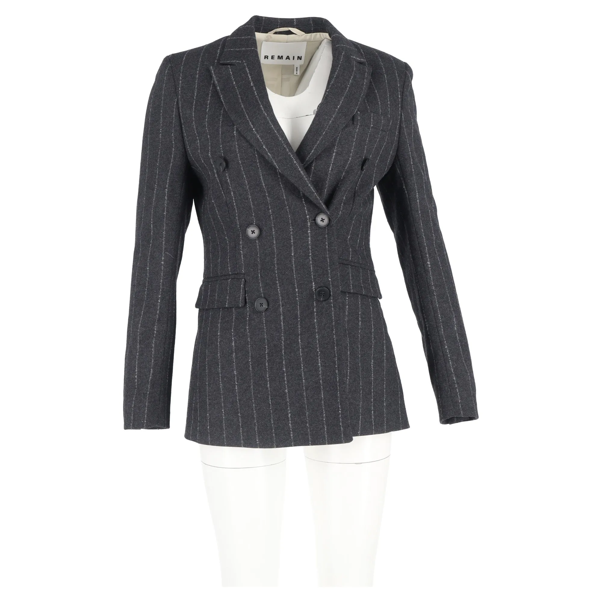 Remain by Birger Christensen Katalin Double-Breasted Blazer in Grey Wool