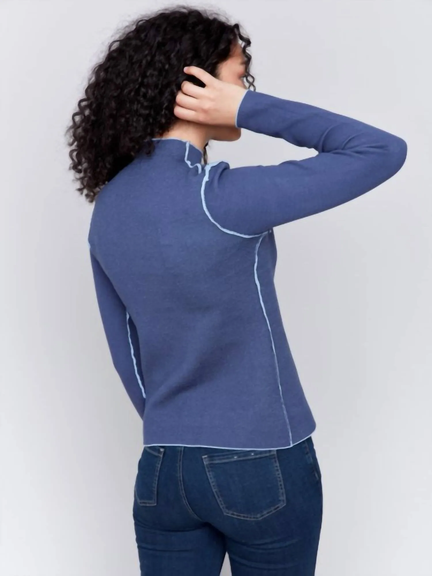 Reversible Jacquard Mock Neck Sweater In Frost