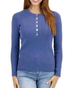 Ribbed Henley Sweater In English Blue