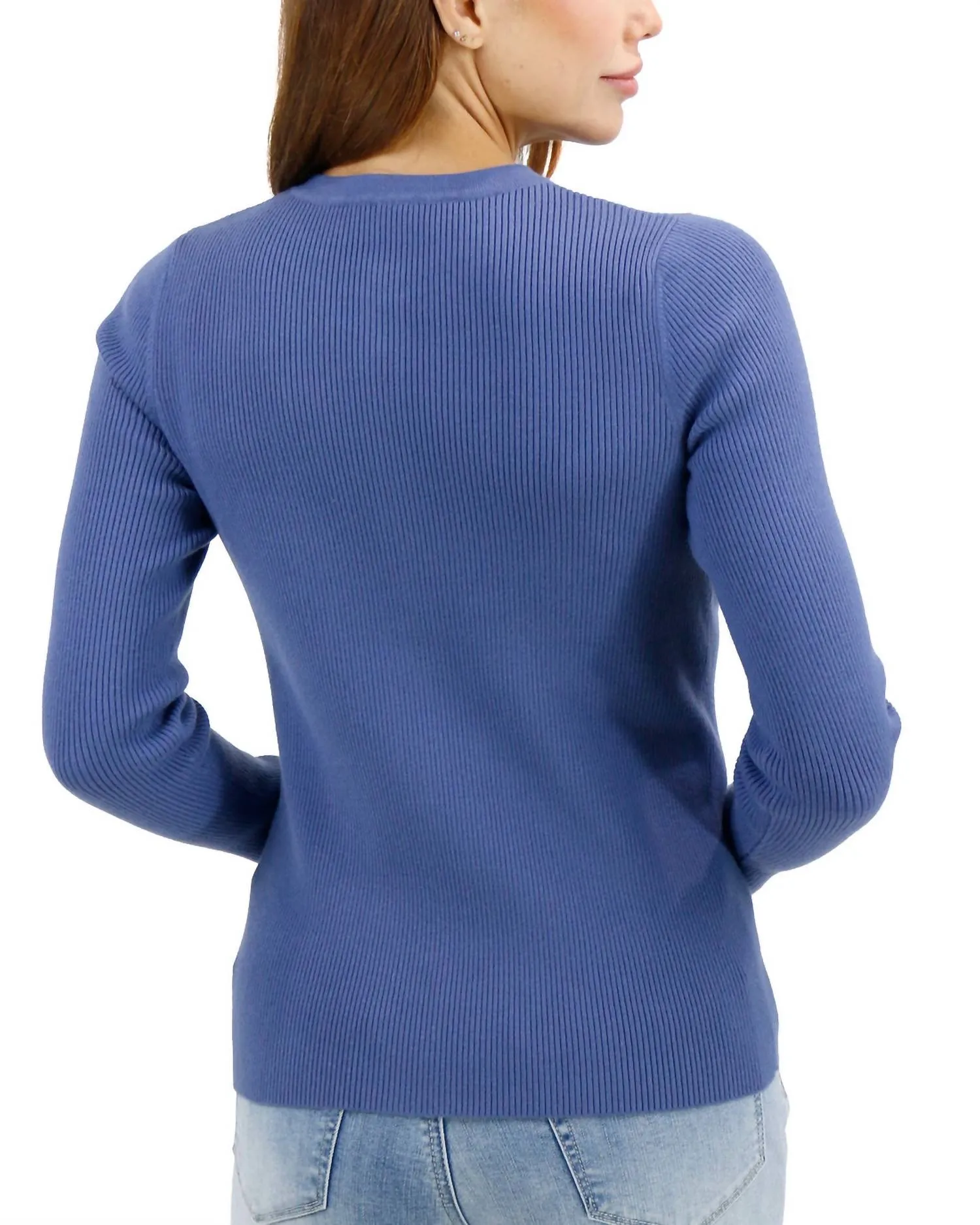Ribbed Henley Sweater In English Blue