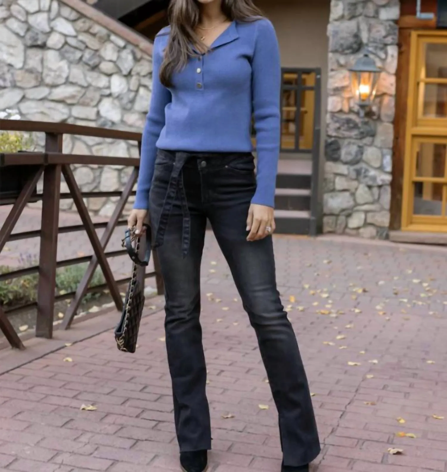 Ribbed Henley Sweater In English Blue