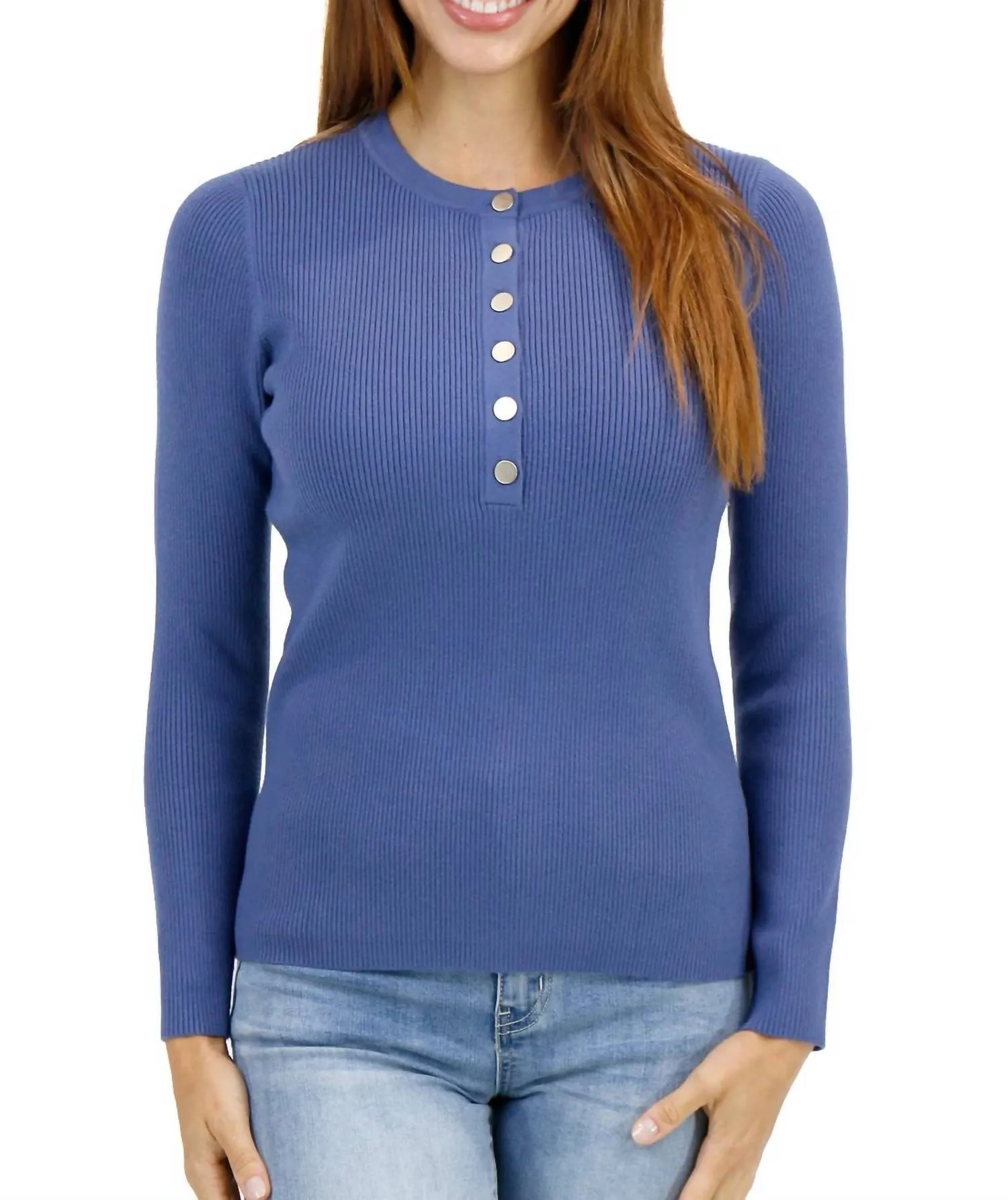 Ribbed Henley Sweater In English Blue