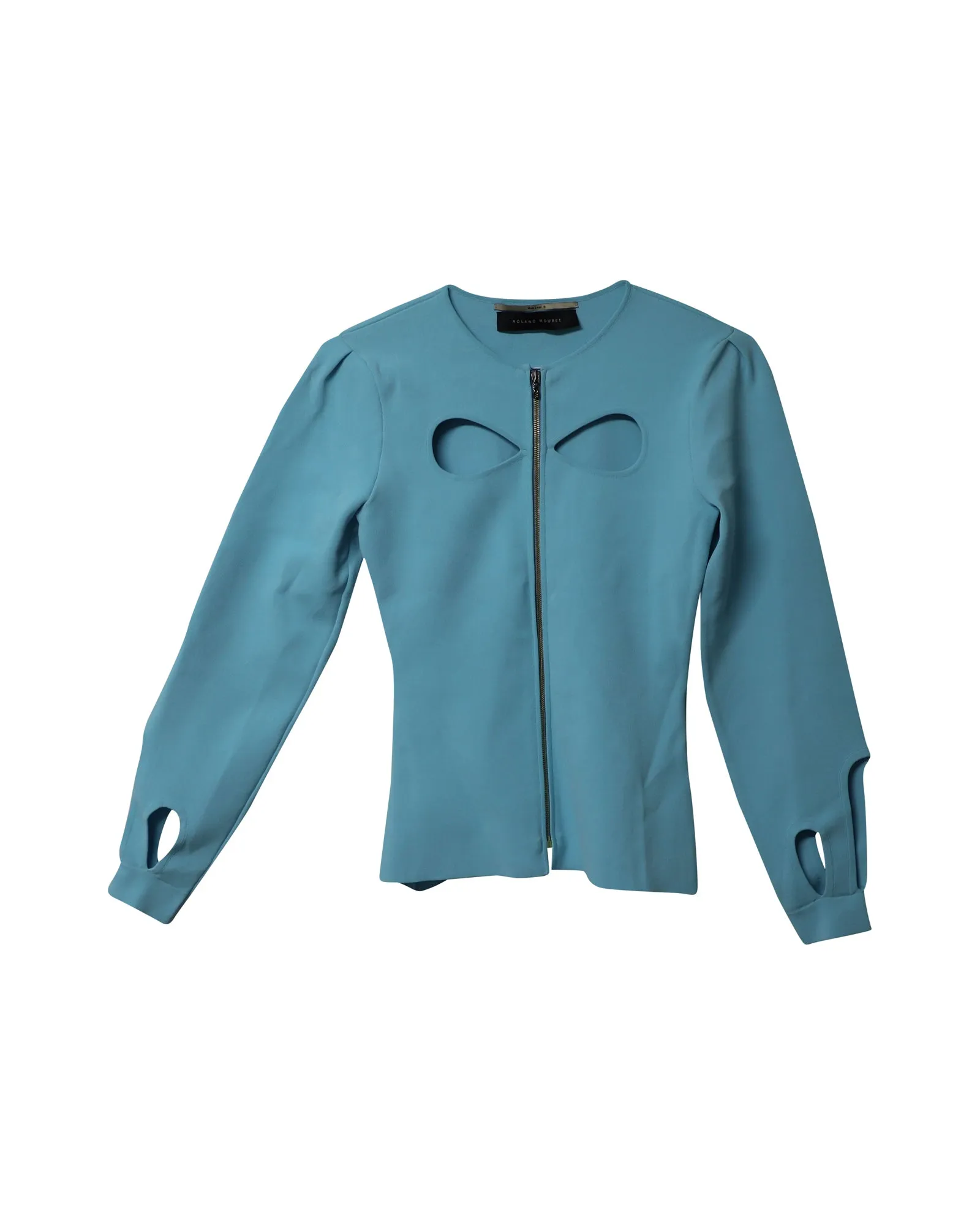 Roland Mouret Cut Out Longsleeve Top in Blue Polyester