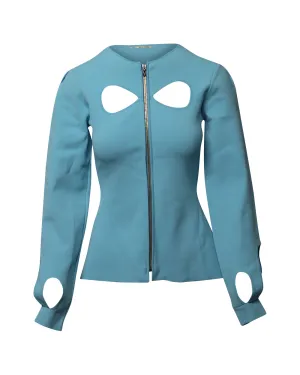 Roland Mouret Cut Out Longsleeve Top in Blue Polyester