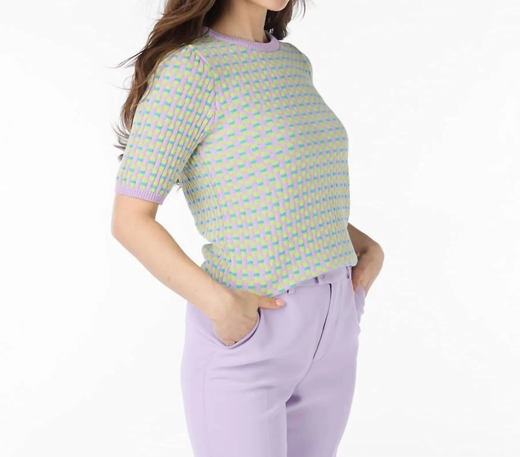 Round Neck Jacquard Sweater In Multi