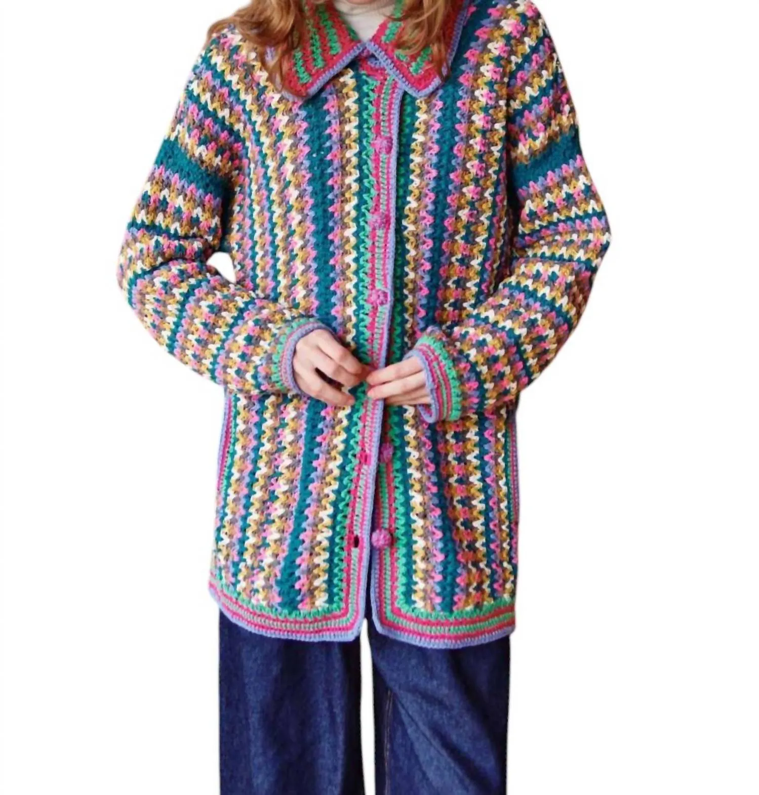 Saffron Crochet Sweater In Multi-Colored