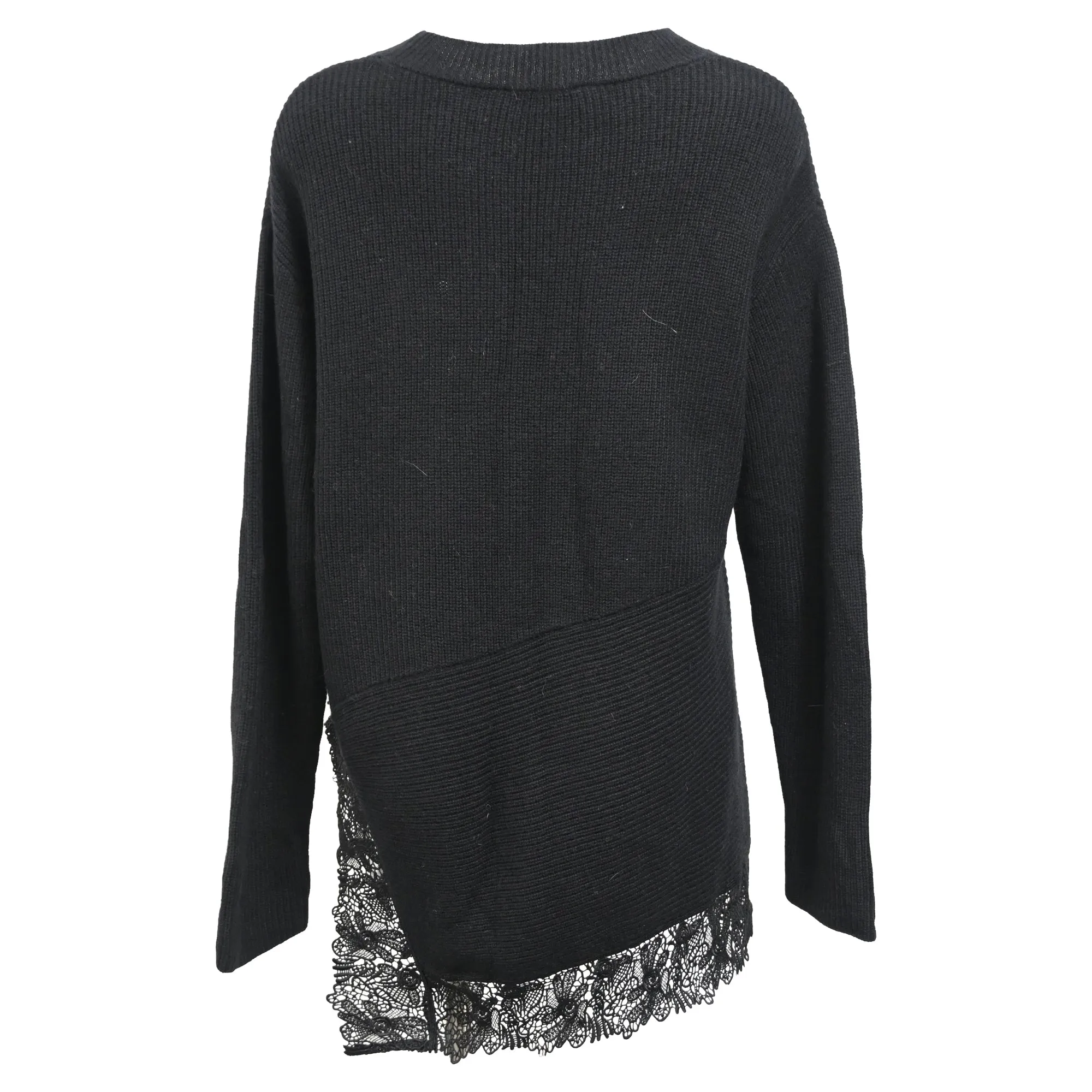 Sandro Paris Knitted Lace Trim Sweater in Black Wool