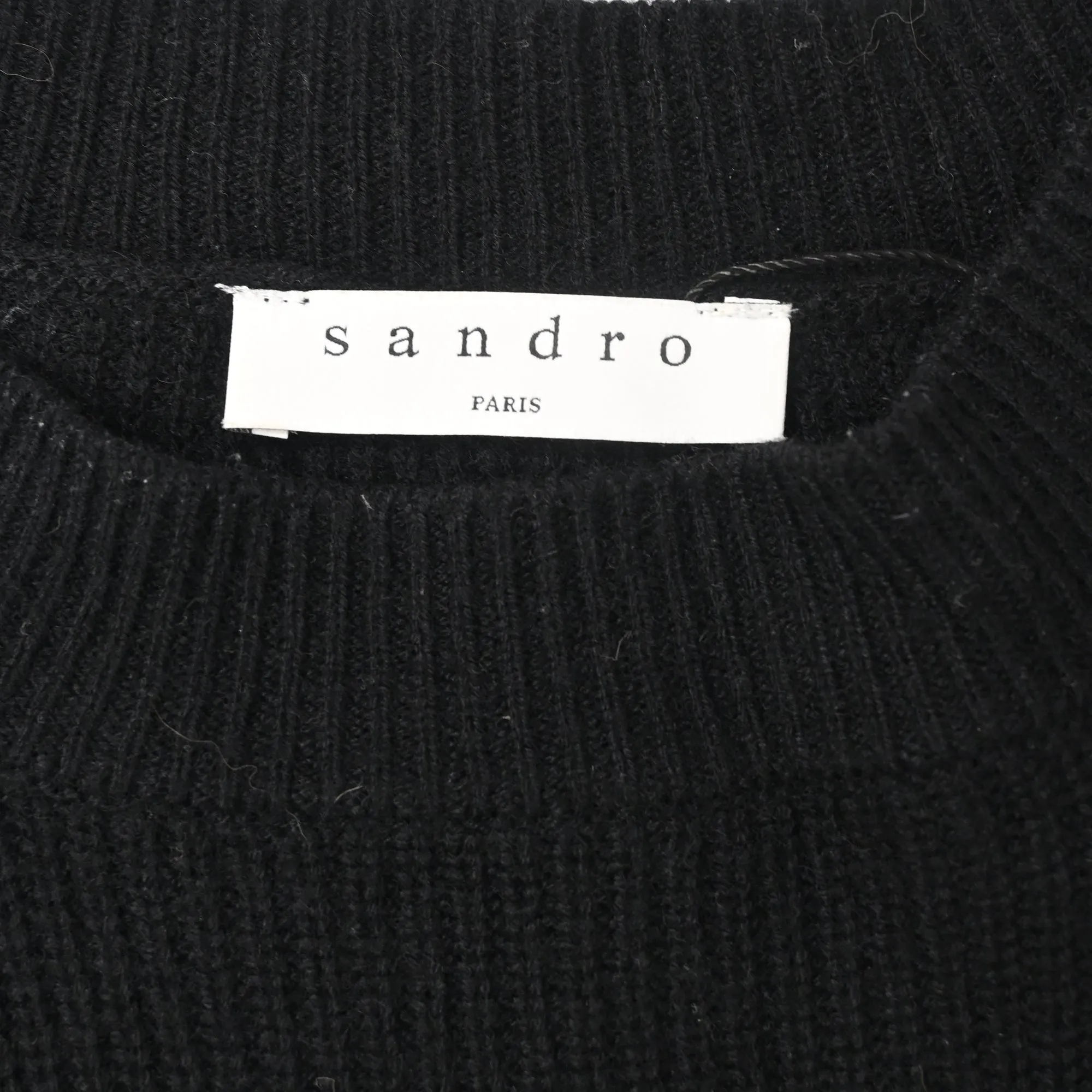 Sandro Paris Knitted Lace Trim Sweater in Black Wool