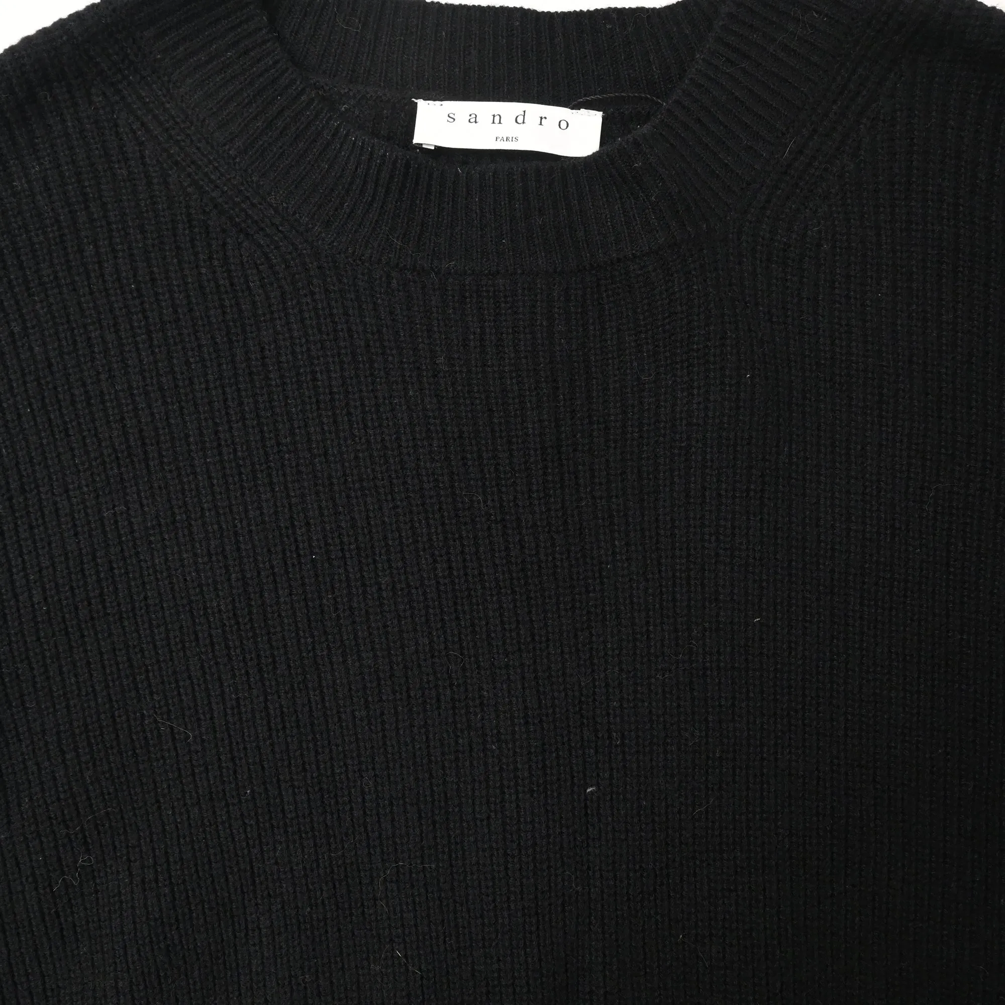 Sandro Paris Knitted Lace Trim Sweater in Black Wool