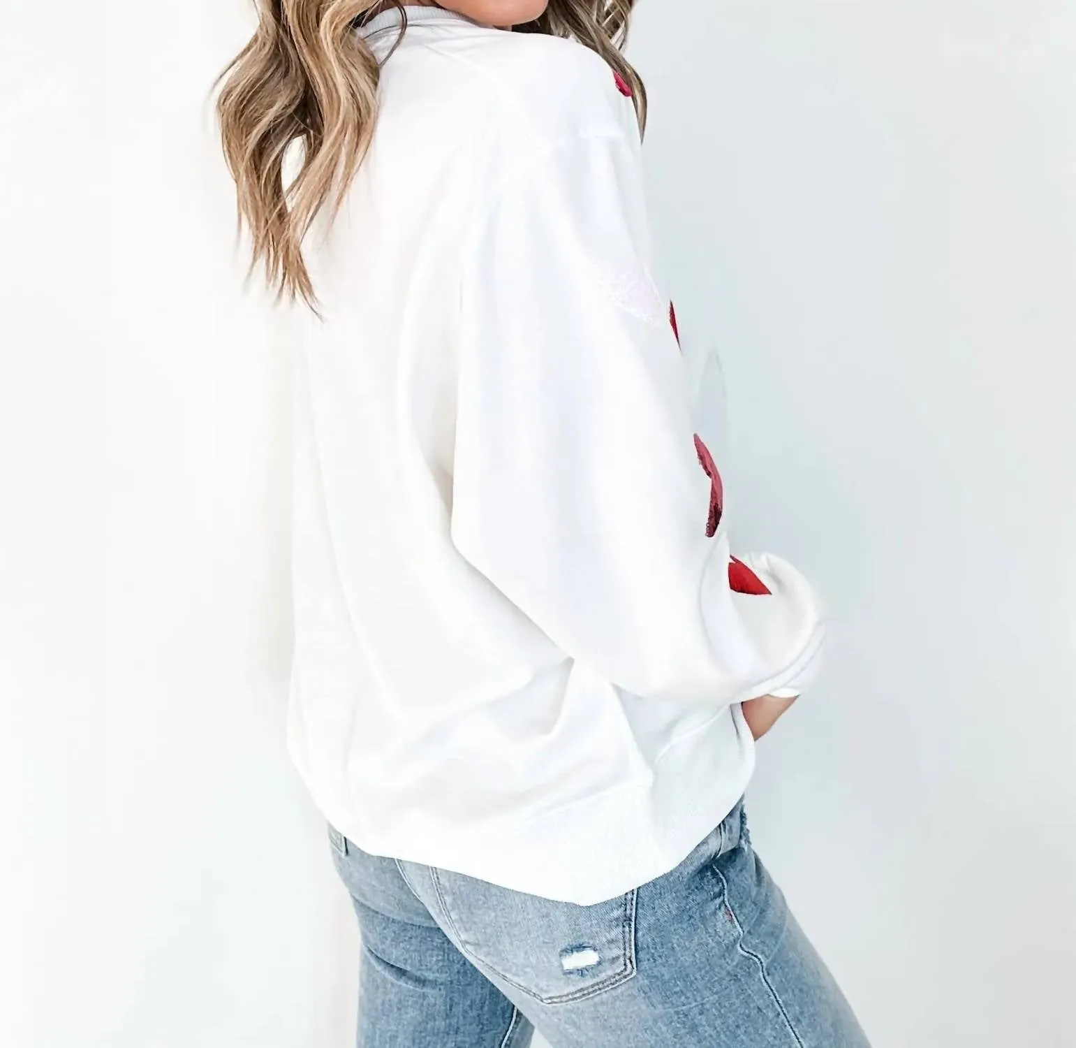 Sarah Hearts Sweatshirt In White Multi