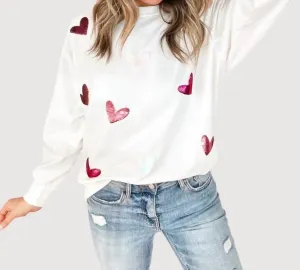 Sarah Hearts Sweatshirt In White Multi