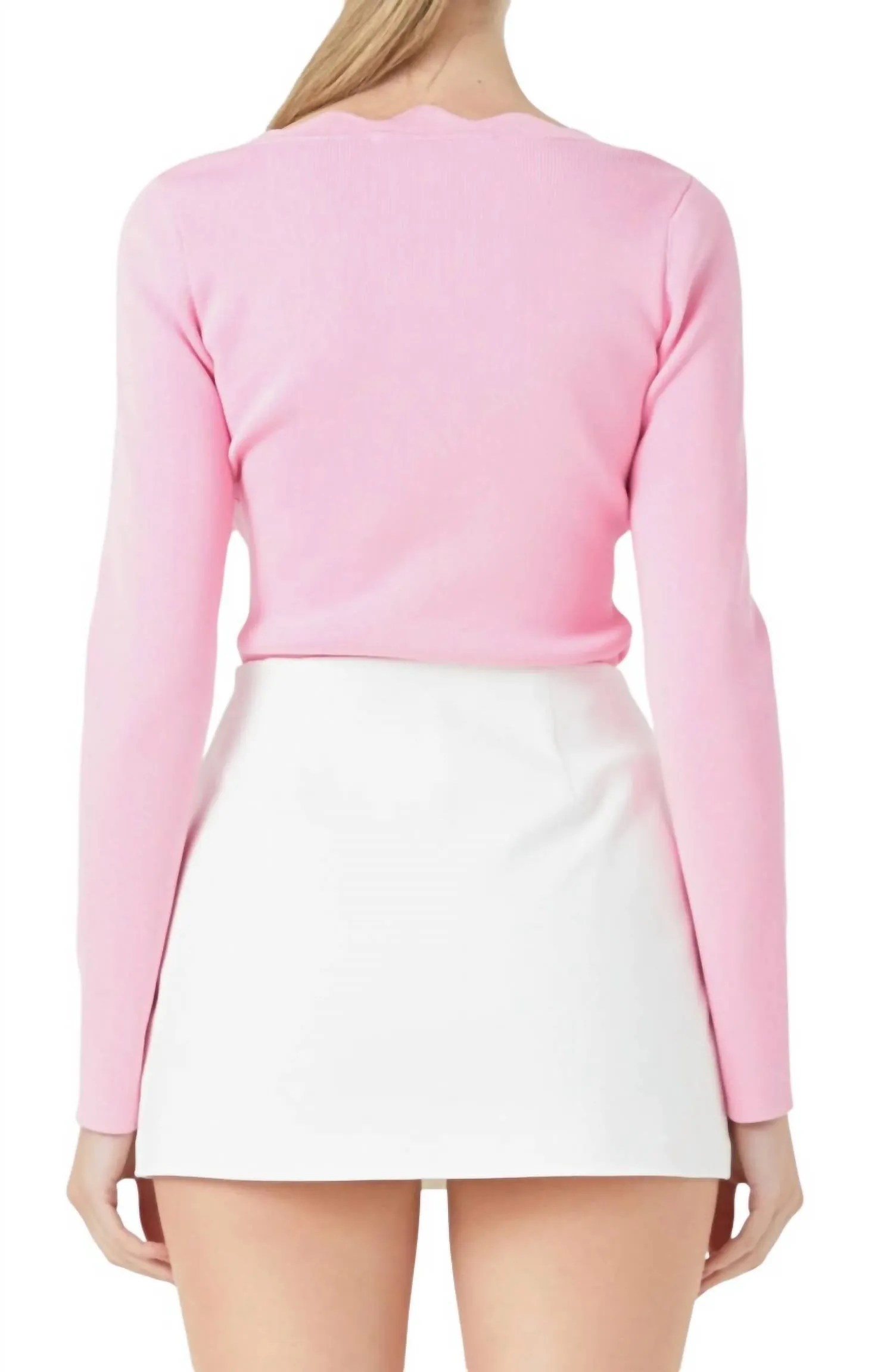 Scallop Square Neck Sweater In Pink