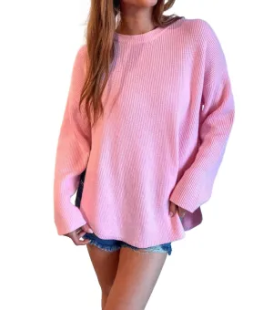 Side Slit Sweater In Baby Pink