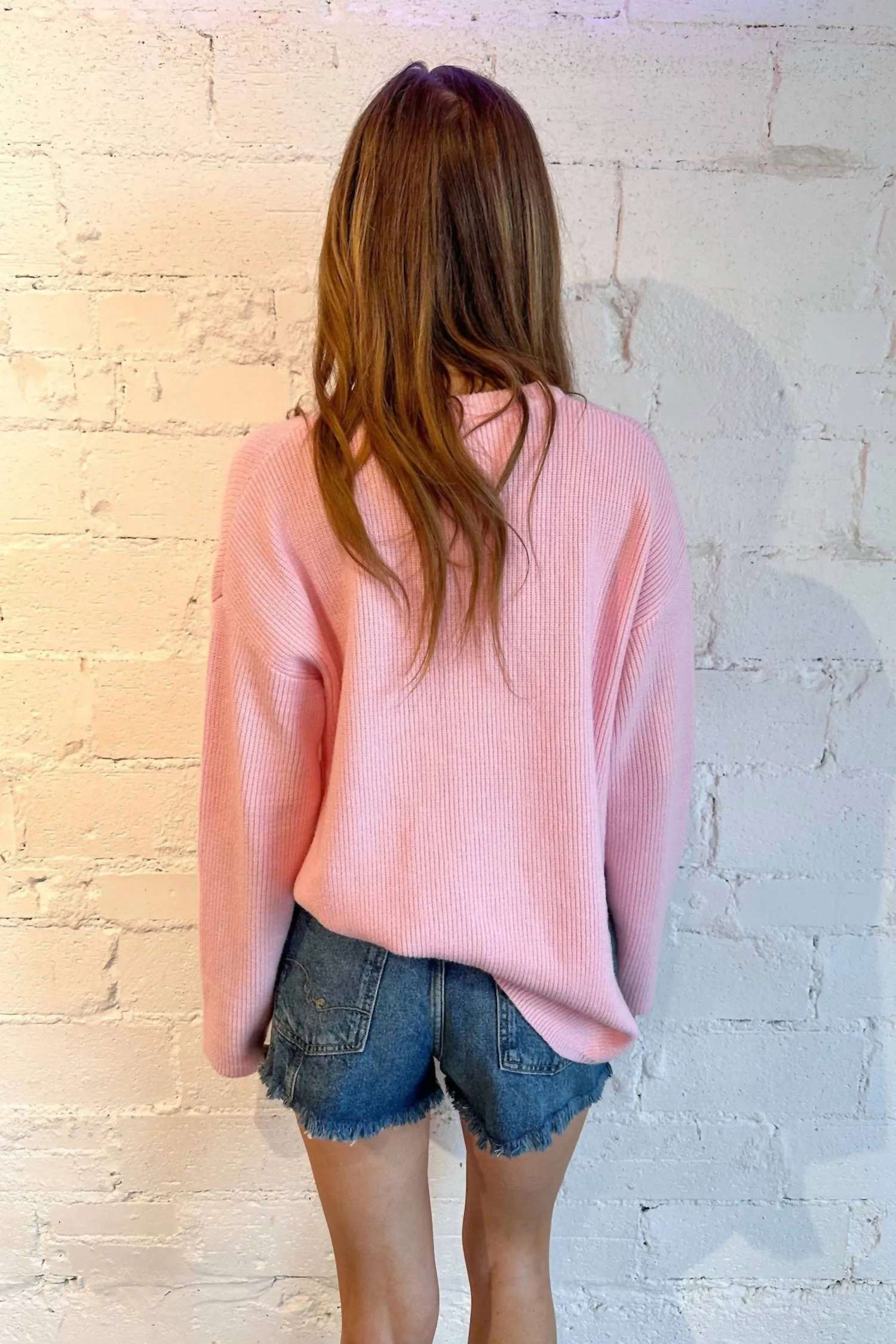 Side Slit Sweater In Baby Pink