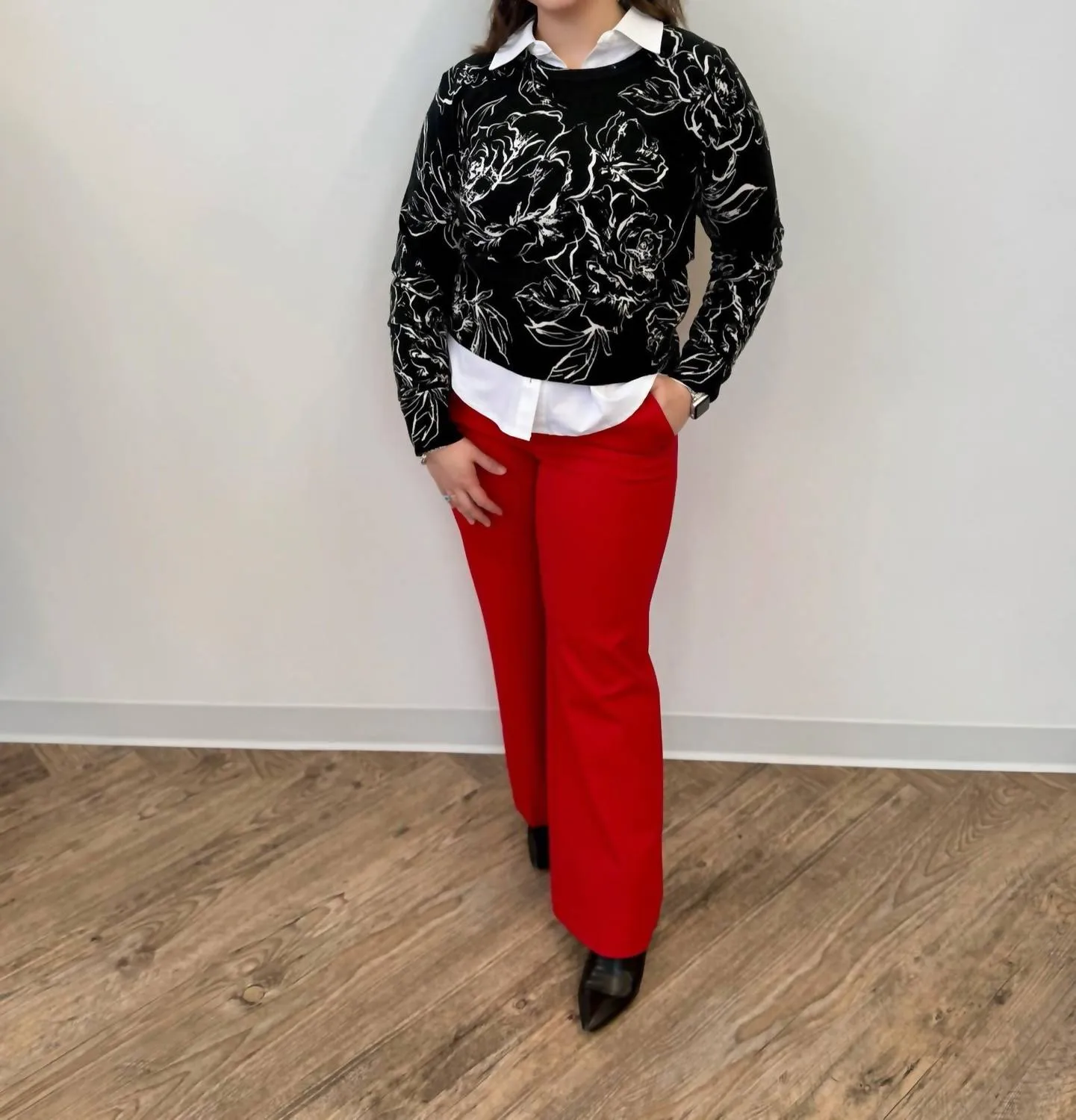 Silvana Floral Knit Long Sleeve Sweater In Black