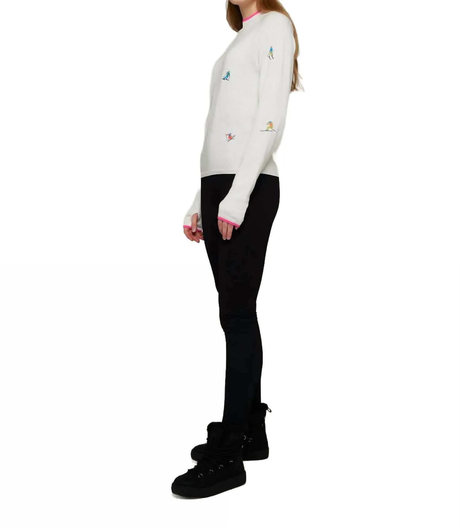 Ski Embroidery Mock Neck Top In Ice Water