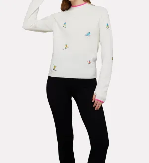 Ski Embroidery Mock Neck Top In Ice Water