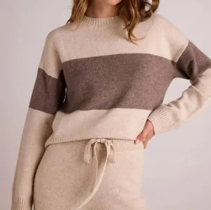 Slouchy Crew Neck Sweater In Oat & Fawn