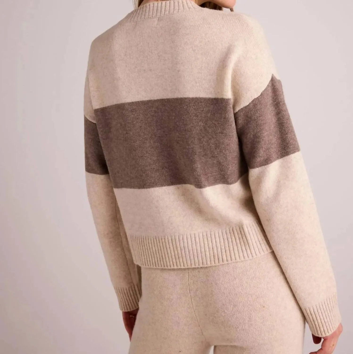 Slouchy Crew Neck Sweater In Oat & Fawn
