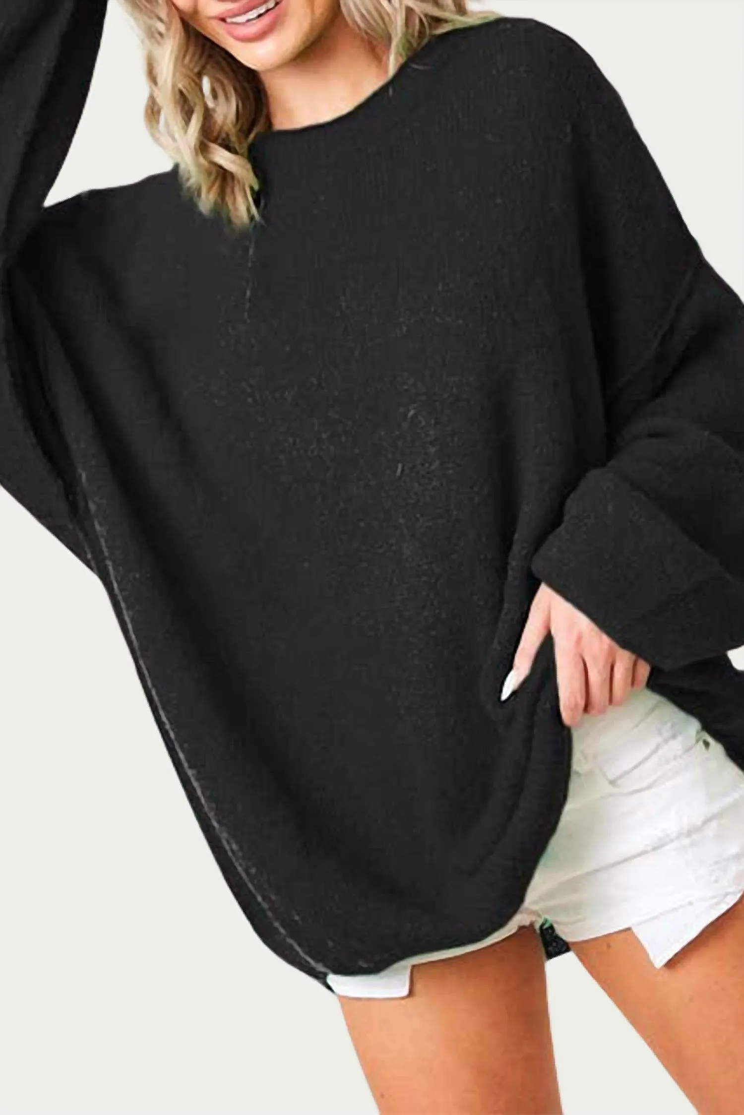 Slouchy Oversized Essential Sweater In Black