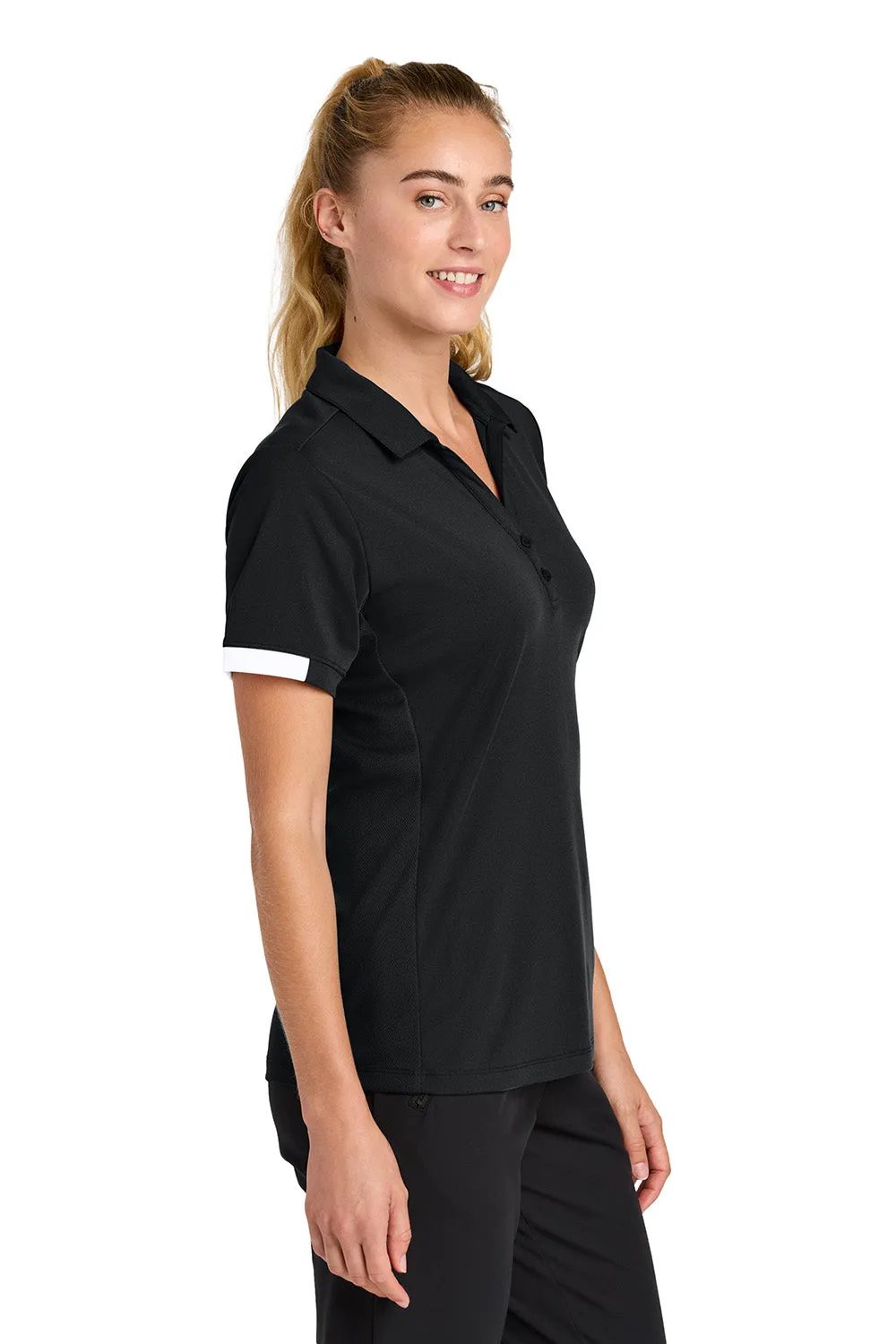 Sport-Tek Womens Club Colorblock Moisture Wicking Short Sleeve Polo Shirt - Black/White