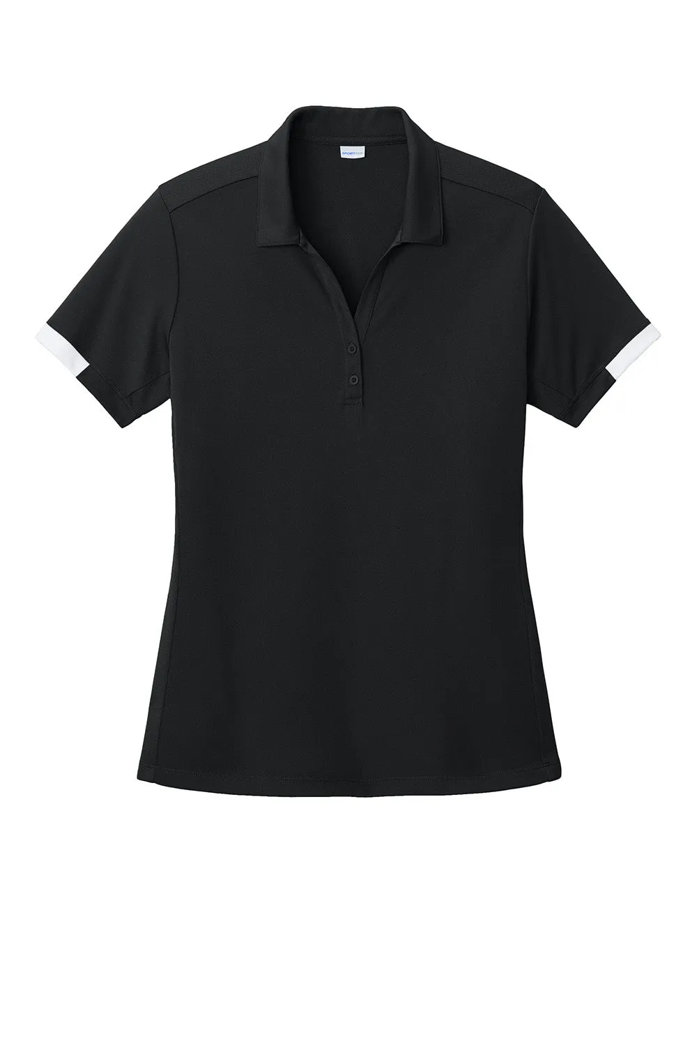 Sport-Tek Womens Club Colorblock Moisture Wicking Short Sleeve Polo Shirt - Black/White