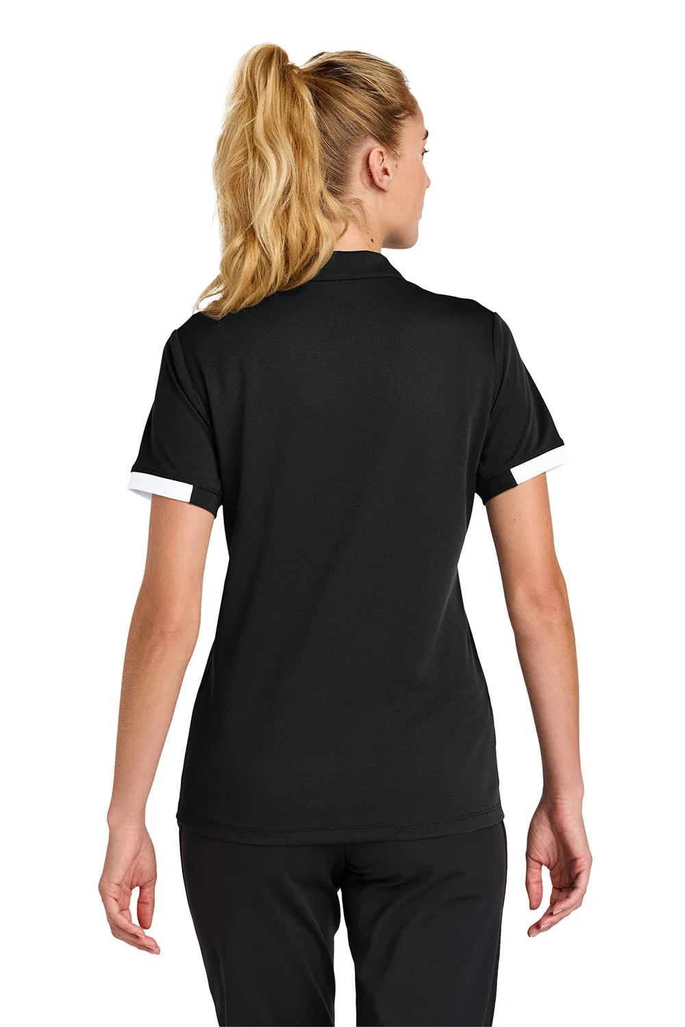 Sport-Tek Womens Club Colorblock Moisture Wicking Short Sleeve Polo Shirt - Black/White