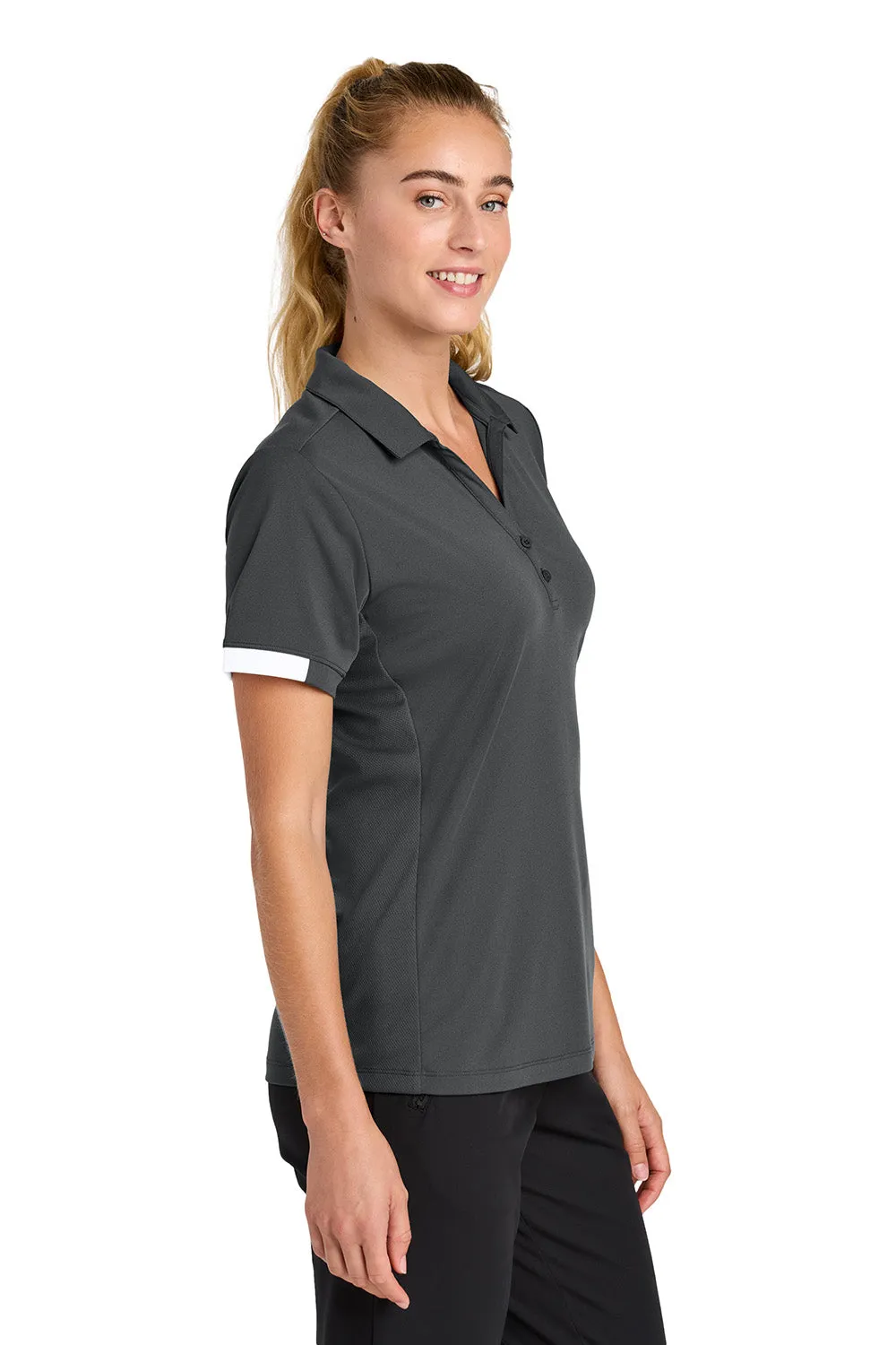 Sport-Tek Womens Club Colorblock Moisture Wicking Short Sleeve Polo Shirt - Iron Grey/White