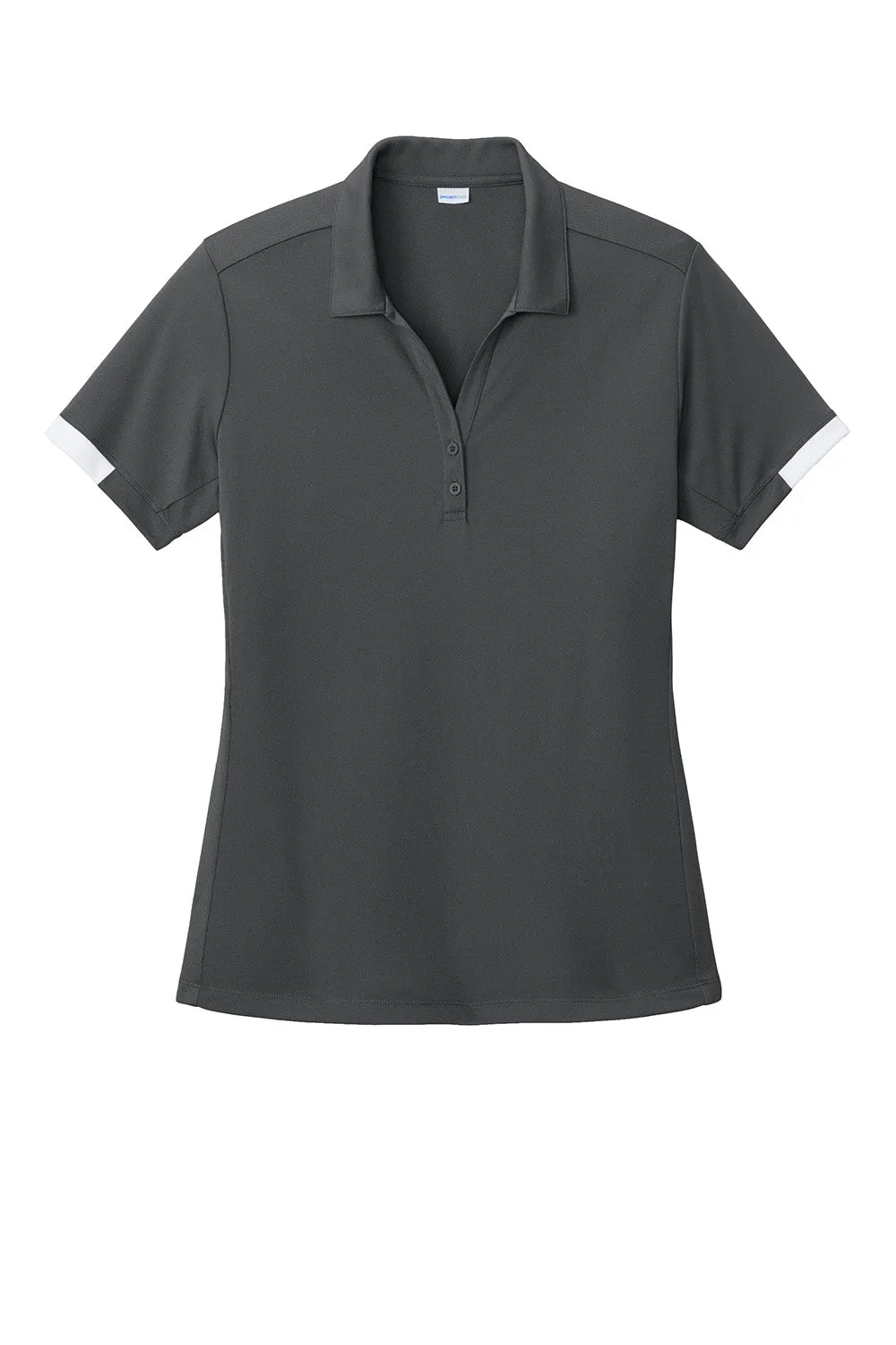 Sport-Tek Womens Club Colorblock Moisture Wicking Short Sleeve Polo Shirt - Iron Grey/White