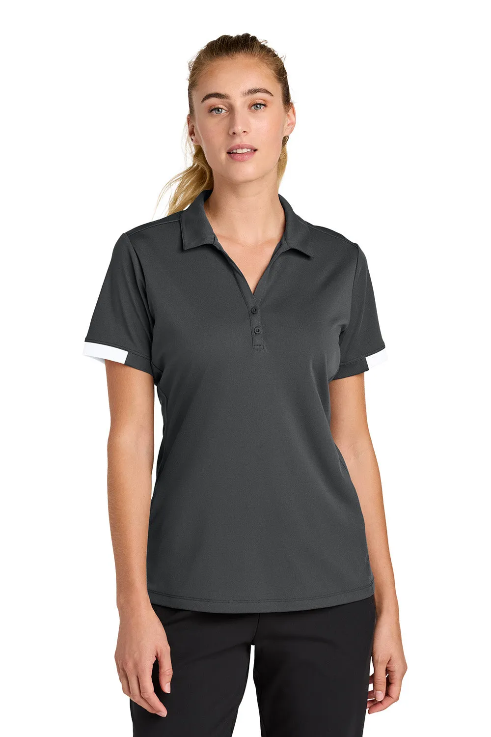 Sport-Tek Womens Club Colorblock Moisture Wicking Short Sleeve Polo Shirt - Iron Grey/White
