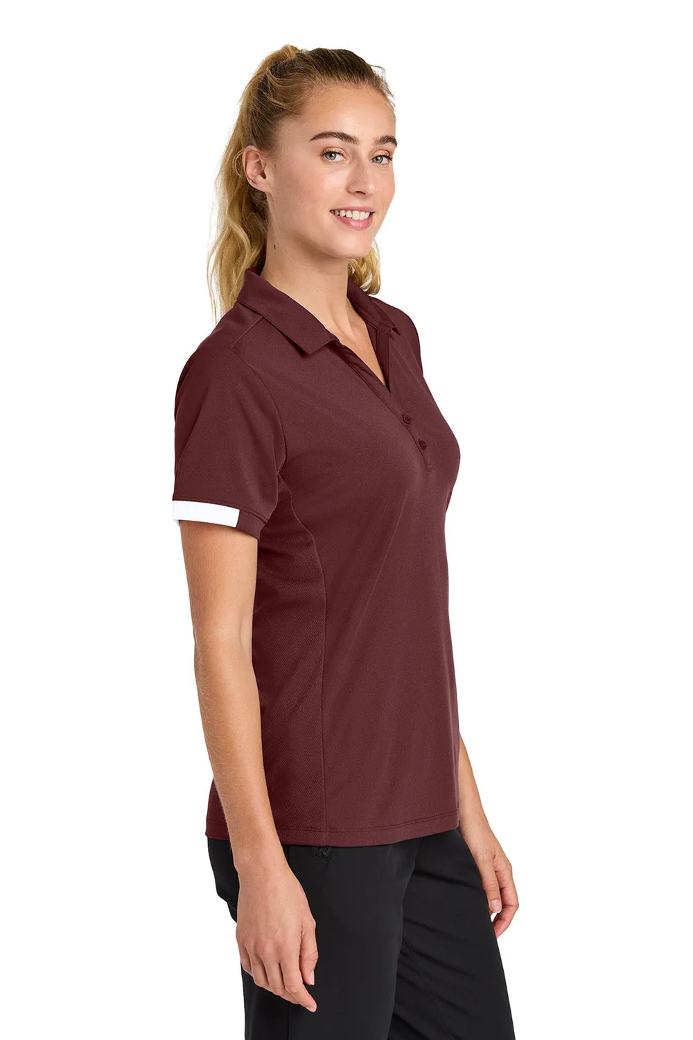 Sport-Tek Womens Club Colorblock Moisture Wicking Short Sleeve Polo Shirt - Maroon/White
