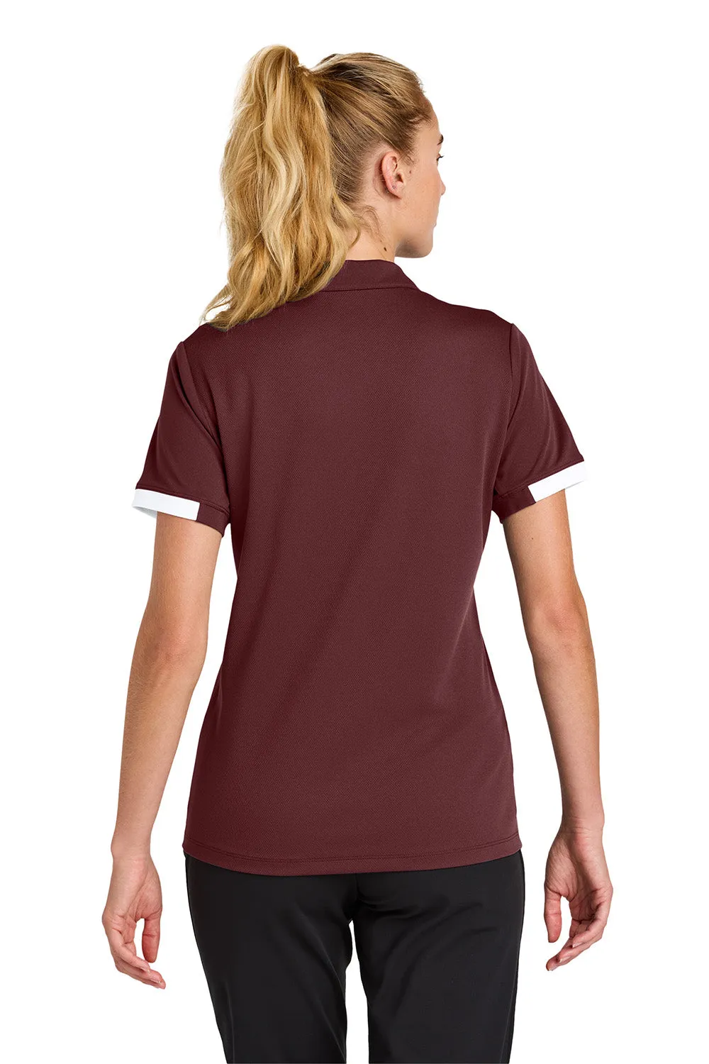 Sport-Tek Womens Club Colorblock Moisture Wicking Short Sleeve Polo Shirt - Maroon/White