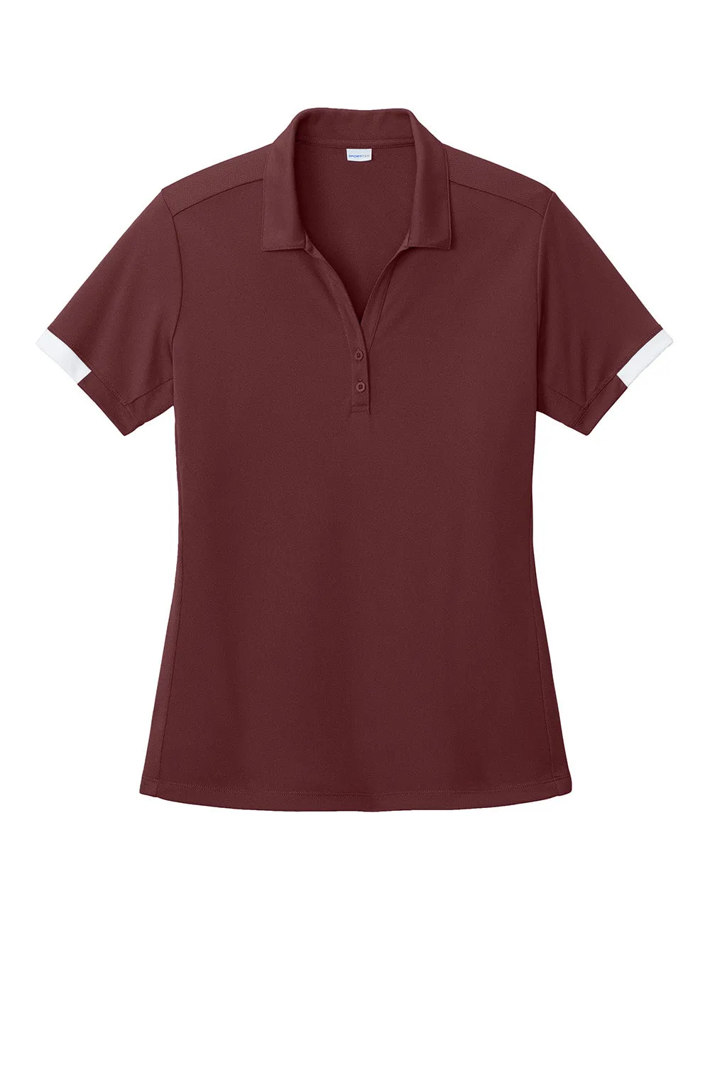 Sport-Tek Womens Club Colorblock Moisture Wicking Short Sleeve Polo Shirt - Maroon/White