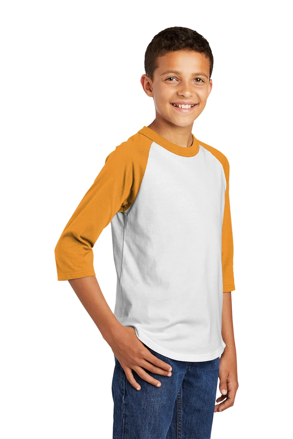 Sport-Tek Youth 3/4 Sleeve Crewneck T-Shirt - White/Gold