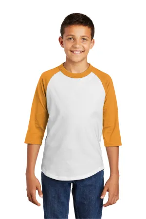 Sport-Tek Youth 3/4 Sleeve Crewneck T-Shirt - White/Gold