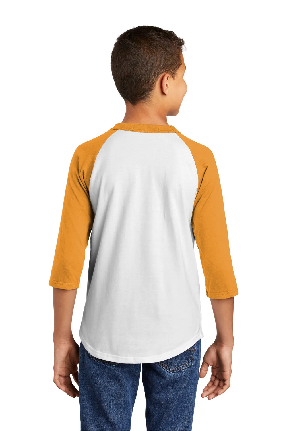 Sport-Tek Youth 3/4 Sleeve Crewneck T-Shirt - White/Gold