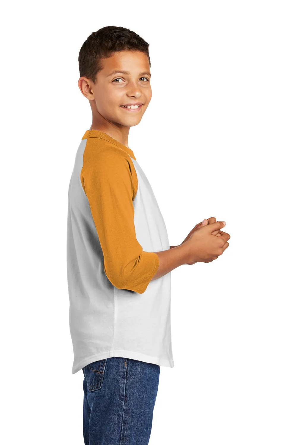 Sport-Tek Youth 3/4 Sleeve Crewneck T-Shirt - White/Gold