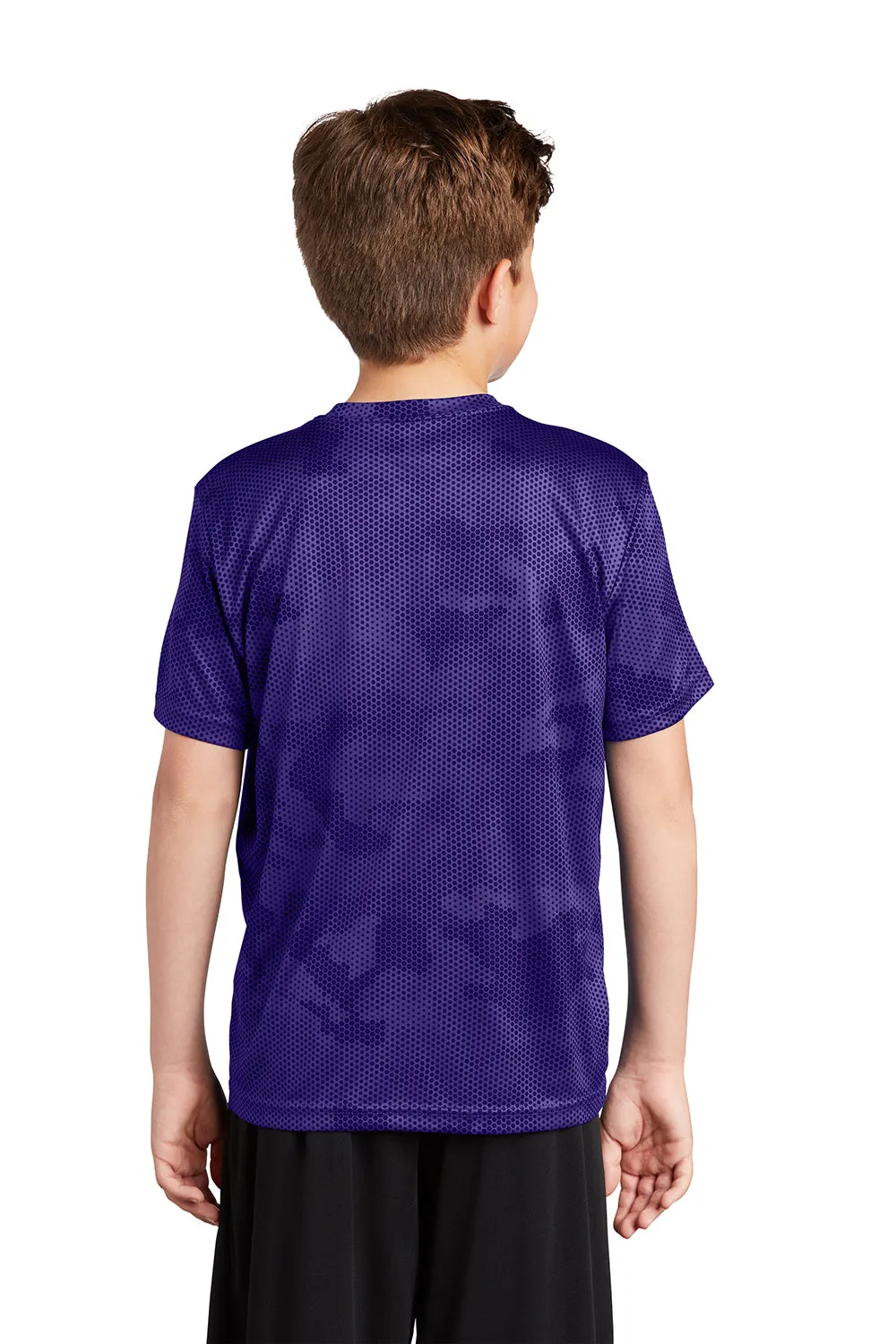 Sport-Tek Youth CamoHex Moisture Wicking Short Sleeve Crewneck T-Shirt - Purple