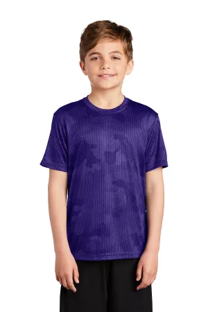 Sport-Tek Youth CamoHex Moisture Wicking Short Sleeve Crewneck T-Shirt - Purple