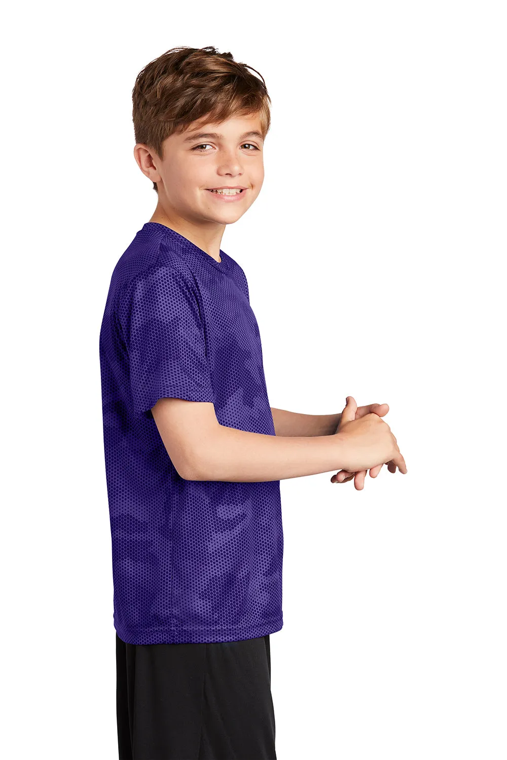 Sport-Tek Youth CamoHex Moisture Wicking Short Sleeve Crewneck T-Shirt - Purple