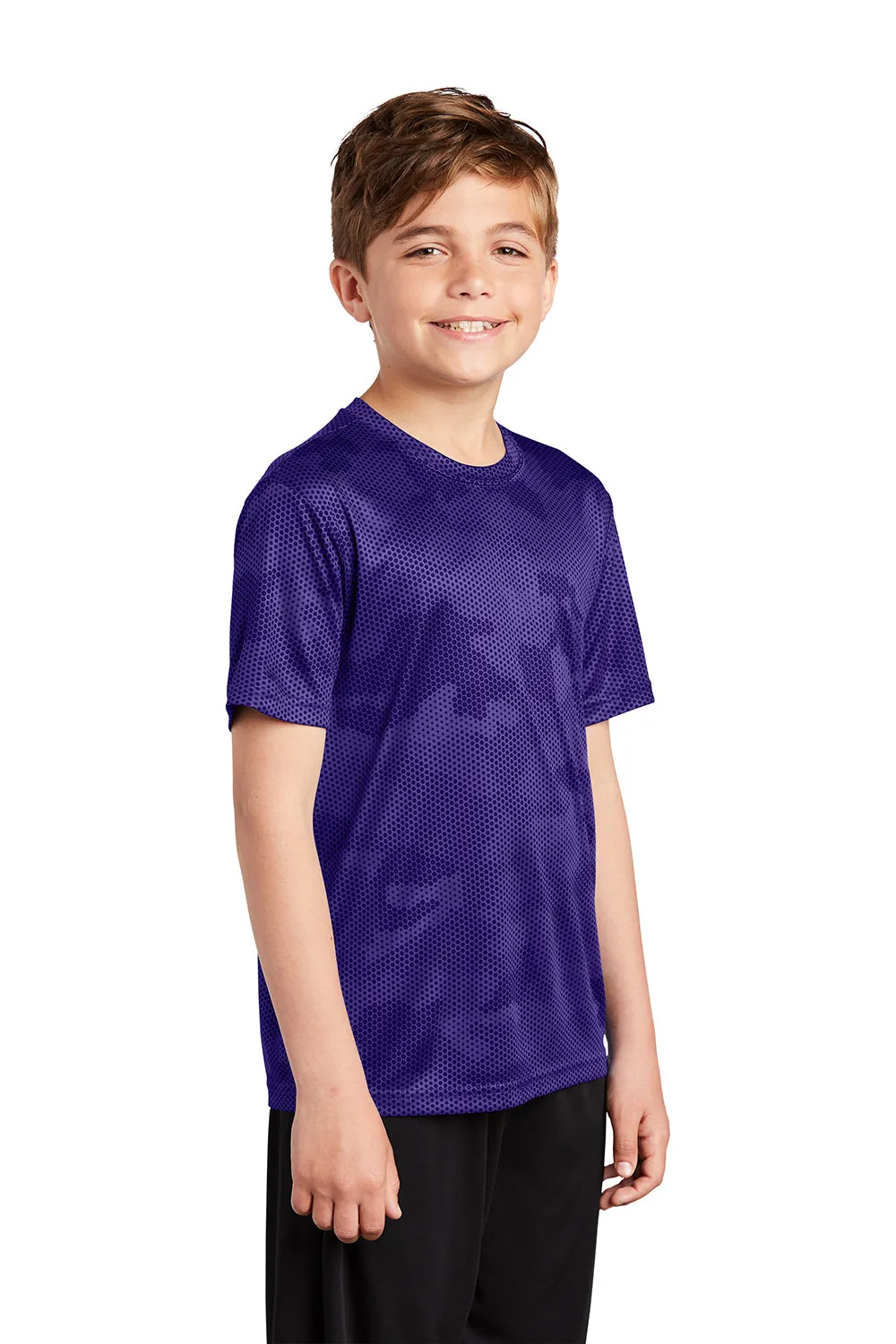 Sport-Tek Youth CamoHex Moisture Wicking Short Sleeve Crewneck T-Shirt - Purple