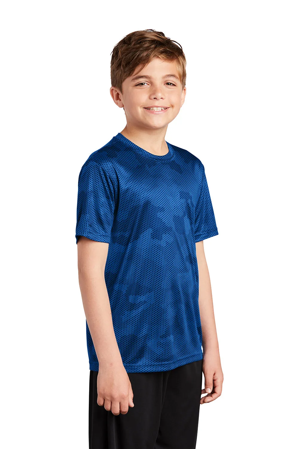 Sport-Tek Youth CamoHex Moisture Wicking Short Sleeve Crewneck T-Shirt - True Royal Blue
